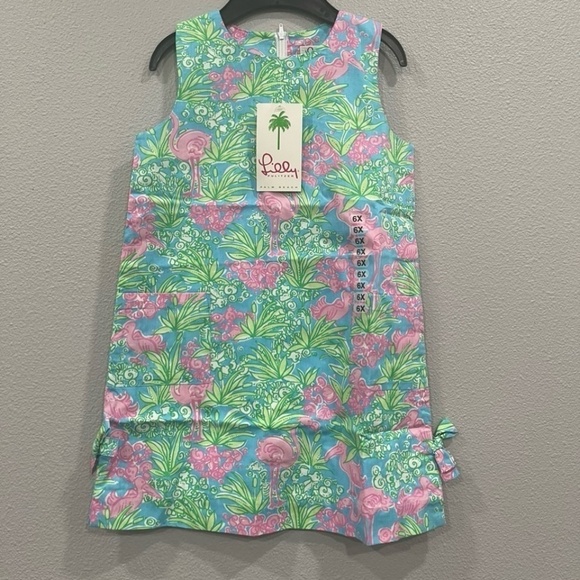 NWT White Label Lilly Pulitzer Flamingo Pink Green Shift Dress Size 2 & 6t - Picture 1 of 2